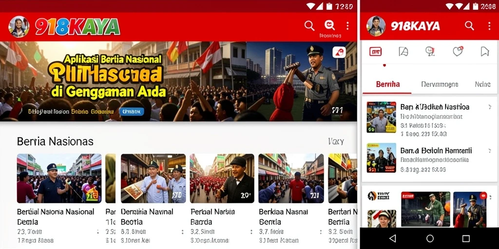 Screenshot antarmuka pengguna 918KAYA yang menampilkan berita nasional.