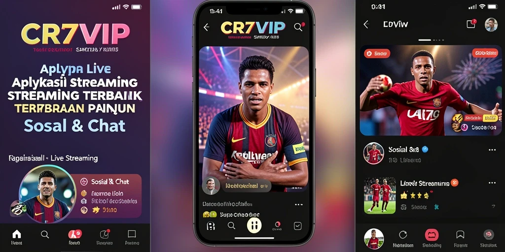 Antarmuka menarik dan fungsi live streaming dari aplikasi CR7VIP.