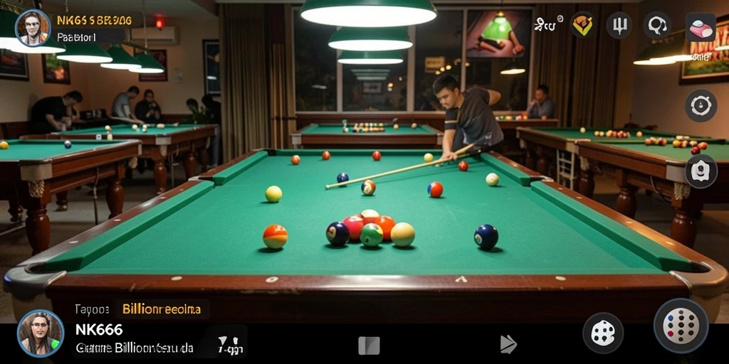 Tampilan antarmuka permainan Billiard NK666 yang menarik.